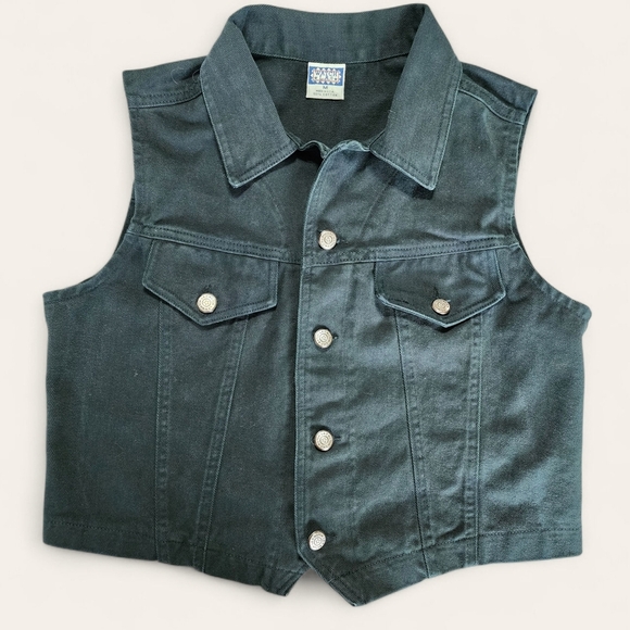 Watch L.A. dark green vintage denim vest medium 100% cotton USA made - Picture 1 of 6